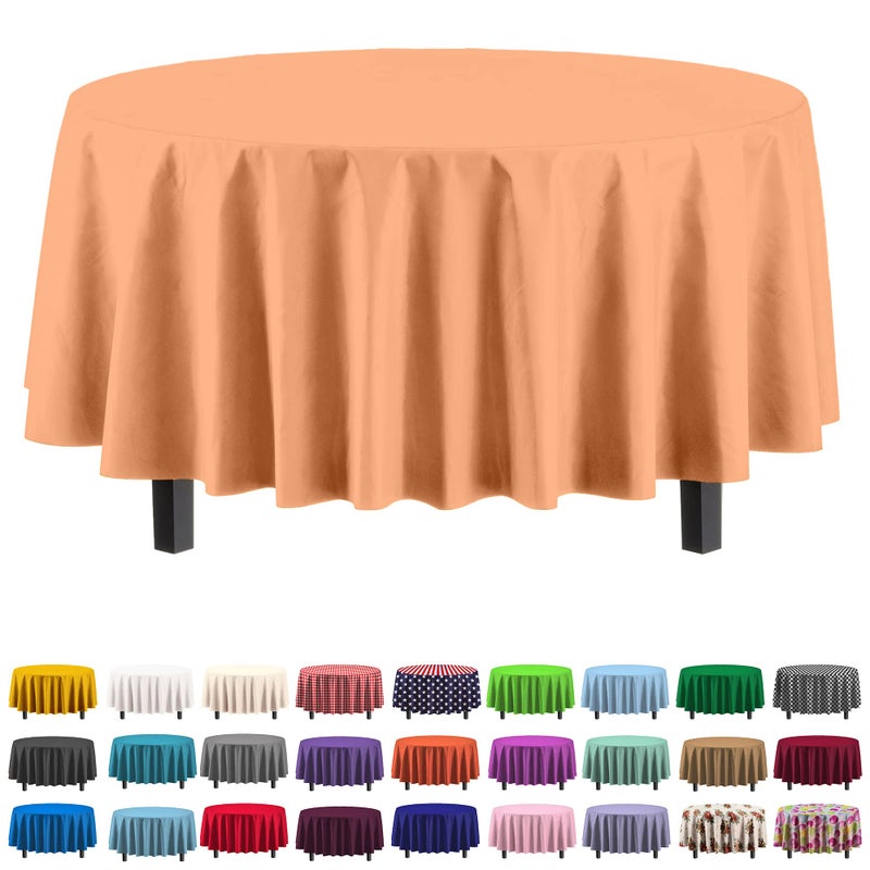 Exquisite 12-Pack Premium Plastic 84-Inch Round Tablecloth, Peach - Image 1